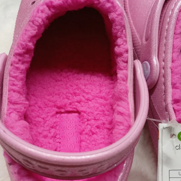 Crocs Classic Lined Glitter Clogs Pink Kids J3 (Youth Size 3) NWT - Picture 3 of 7